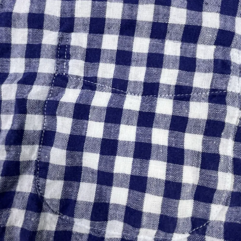 J.Crew Baird McNutt Irish Linen Shirt Men XL Blue White Plaid Button Long Sleeve